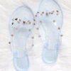 Studded Bow Flip Flops Jelly Sandals-Clear