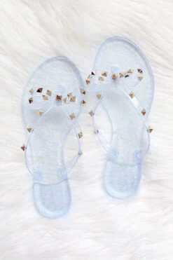 Studded Bow Flip Flops Jelly Sandals-Clear