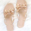 Studded Bow Flip Flops Jelly Sandals-Nude Beige