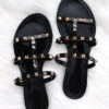 Strappy Studded Flip Flops Jelly Sandals-Black