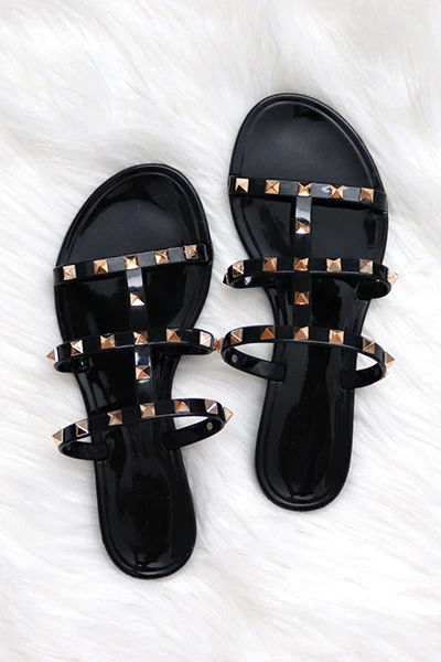 FLASH DEAL: Strappy Studded Flip Flops Jelly Sandals-Black (Size 6) 1 FLASH DEAL: Strappy Studded Flip Flops Jelly Sandals-Black (Size 6)