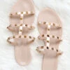 Strappy Studded Flip Flops Jelly Sandals-Nude Beige