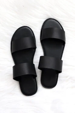 Two Strap Band Sandals-Black