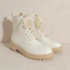 Lace Up Combat Boots With Lug Sole-White