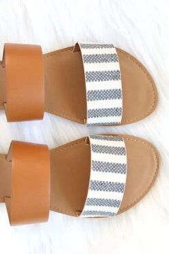 Mixed Two Strap Band Sandals-Brown And Grey Striped -Outlet Shiny Steps Store athena 1076axx greybeige knit2