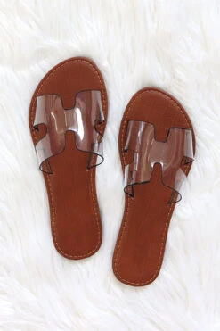 Outlet Shiny Steps Store 18 FLASH DEAL: Clear H Band Cutout Sandals Slides-Clear (Size 6)