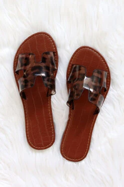 Clear H Band Cutout Sandals Slides-Clear Leopard Print