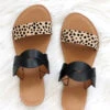 FLASH DEAL: Twisted Animal Print Mixed Two Strap Band Sandals-Black And Leopard Print (Size 8.5)