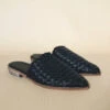 Woven Pointy Toe Closed Toe Flat Mules Slides-Black