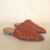 Woven Pointy Toe Closed Toe Flat Mules Slides-Camel Brown