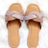 Rhinestone Twisted Band Sandals Slides-Rose Gold Clear