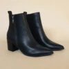 Pointy Toe Faux Leather Zipper Ankle Booties-Black