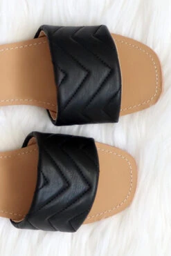 Every Day Quilted Sandal Slides-Black -Outlet Shiny Steps Store courtney black2