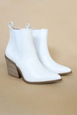 Tall Ankle Booties With Side Elastic And Stacked Heel-White Croc