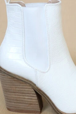 Tall Ankle Booties With Side Elastic And Stacked Heel-White Croc -Outlet Shiny Steps Store dako crococream3