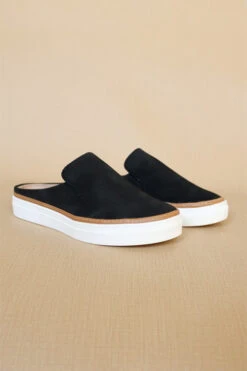 Open Back Perforated Casual Slip On Flat Sneakers Shoes-Black
