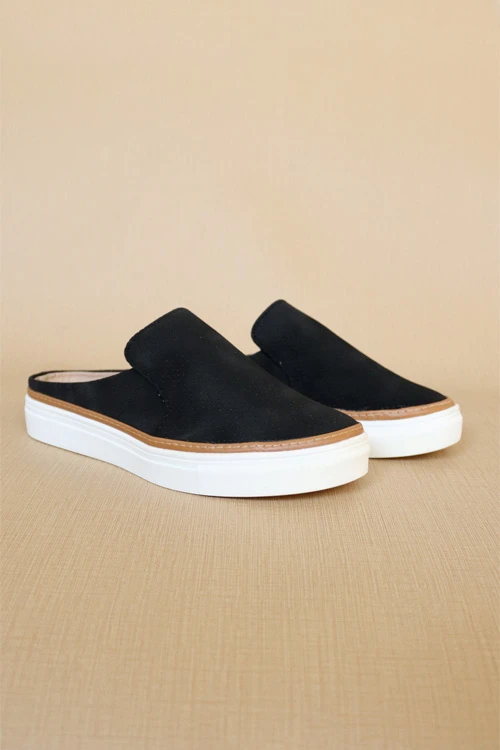 Open Back Perforated Casual Slip On Flat Sneakers Shoes-Black 1 Open Back Perforated Casual Slip On Flat Sneakers Shoes-Black