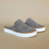 Open Back Perforated Casual Slip On Flat Sneakers Shoes-Taupe