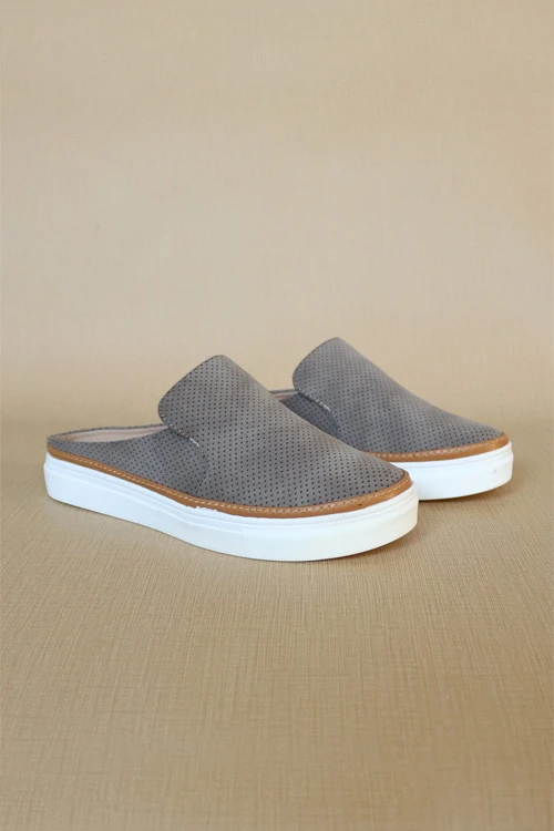 Open Back Perforated Casual Slip On Flat Sneakers Shoes-Taupe 1 Open Back Perforated Casual Slip On Flat Sneakers Shoes-Taupe