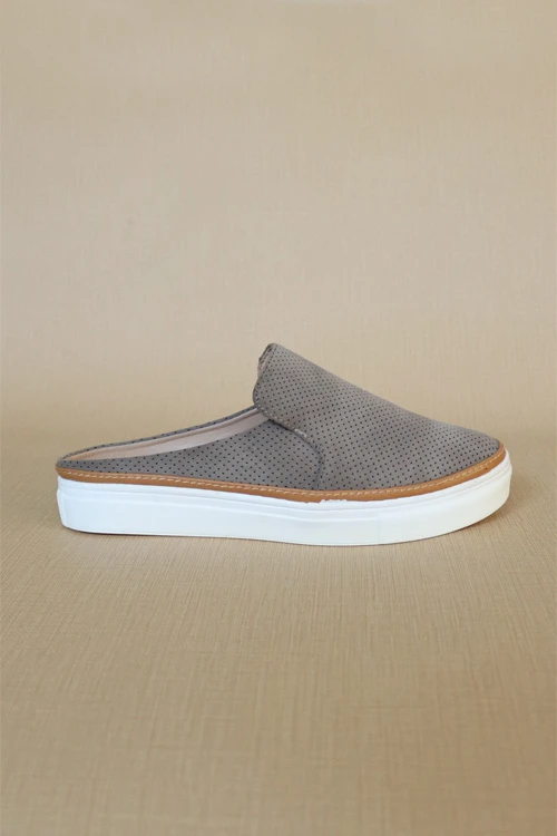 Open Back Perforated Casual Slip On Flat Sneakers Shoes-Taupe 2 Open Back Perforated Casual Slip On Flat Sneakers Shoes-Taupe - Image 2