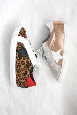 Metallic Lace Up Low Top Star Sneakers-Rose Gold -Outlet Shiny Steps Store dale allcolors1 5