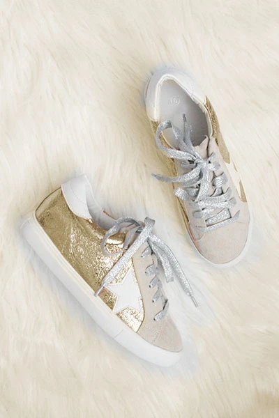 FLASH DEAL: Metallic Lace Up Low Top Star Sneakers-Gold (Size 11) 2 FLASH DEAL: Metallic Lace Up Low Top Star Sneakers-Gold (Size 11) - Image 2