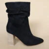 Slouchy Closed Toe Boots With Block Heel-Black