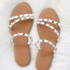 Strappy Studded Sandals With Diagonal Straps-White