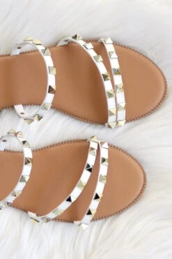 Strappy Studded Sandals With Diagonal Straps-White -Outlet Shiny Steps Store desmond 144 white2