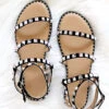 Strappy Studded Sandals With Ankle Strap And Silver Trim-Black