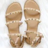 Strappy Studded Sandals With Ankle Strap And Gold Trim-Taupe