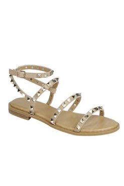 Strappy Studded Sandals With Ankle Strap And Gold Trim-Taupe -Outlet Shiny Steps Store ding 28 taupe3