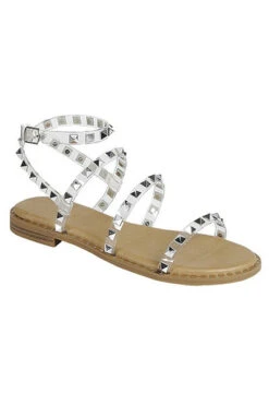 Clear Strappy Studded Sandals With Ankle Strap And Gold Trim-Tan & Clear -Outlet Shiny Steps Store ding 29 tan3