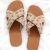 Cross Band X Strap Studded Sandals-Taupe