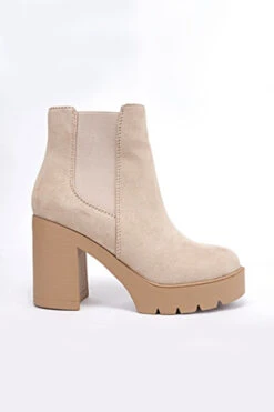Chelsea Ankle Boots With Lug Sole Chunky High Heel-Taupe
