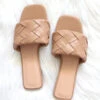 Woven Single Band Slides Sandals-Camel Brown