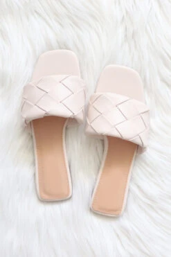 Woven Single Band Slides Sandals-Off White Ivory