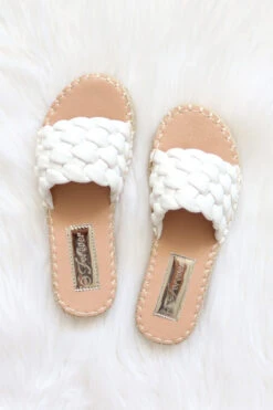 Braided Woven Espadrille Sandals Slides-White