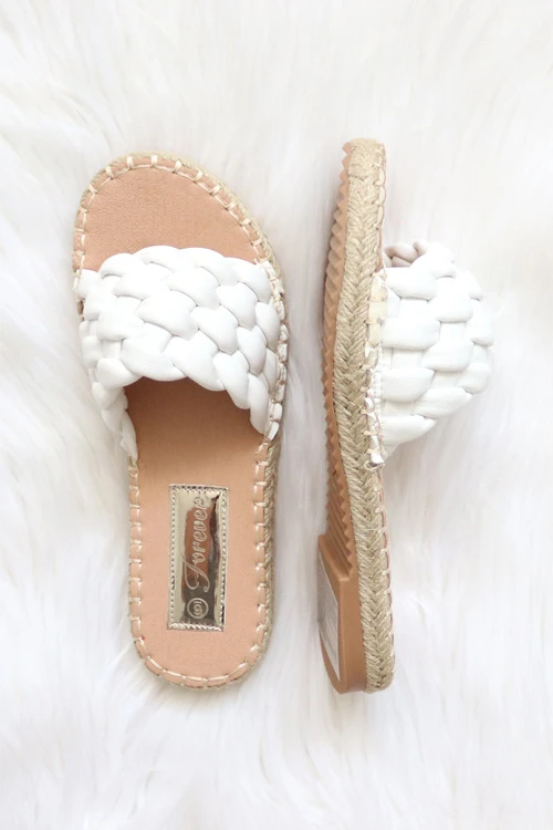 Braided Woven Espadrille Sandals Slides-White 2 Braided Woven Espadrille Sandals Slides-White - Image 2