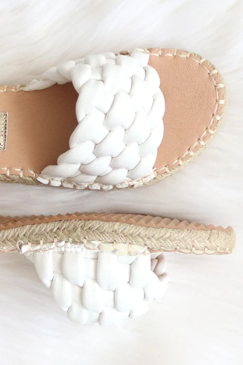 Braided Woven Espadrille Sandals Slides-White 3 Braided Woven Espadrille Sandals Slides-White - Image 3