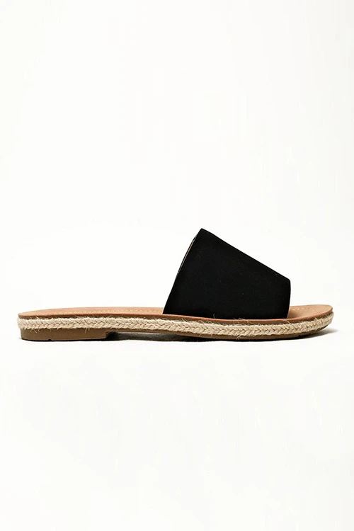 Single Band Espadrille Sole Flat Sandals-Black 1 Single Band Espadrille Sole Flat Sandals-Black