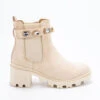 Rhinestone Ankle Chelsea Boots With Lug Sole Chunky Heel-Beige