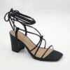 Lace Up Strappy Sandals With Low Chunky Heel-Black