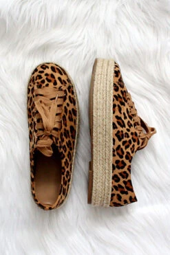 Outlet Shiny Steps Store 11 Animal Print Lace Up Espadrille Wedge Sneakers-Leopard Print