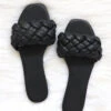 Braided Woven Sandals Slides-Black