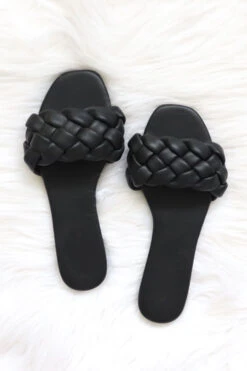 Braided Woven Sandals Slides-Black