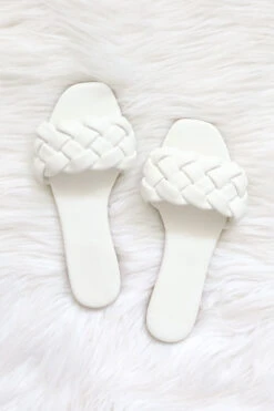 Braided Woven Sandals Slides-White
