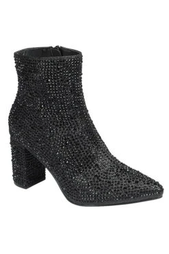 Rhinestone High Heel Booties-Black