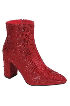 Rhinestone High Heel Booties-Red