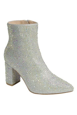 Rhinestone High Heel Booties-Silver